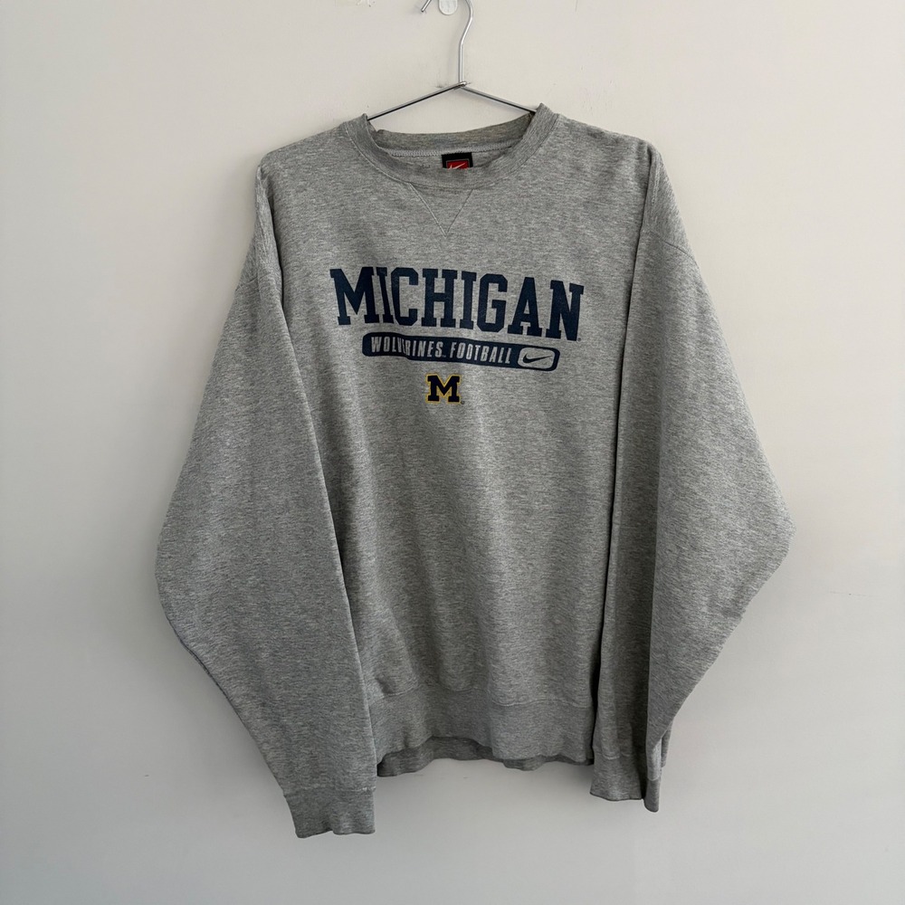 Vintage Nike Team Michigan Wolverines Football Sweatshirt Grey Mens Large